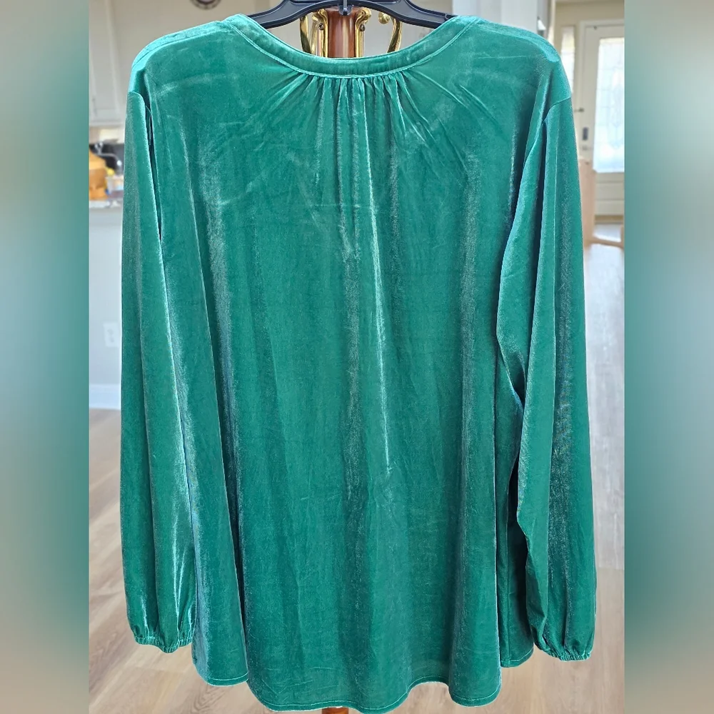 Intro. Teal Velvet Long Sleeve Plus Size Blouse - Picture 3 of 3